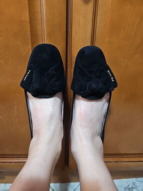 Prada Black Suede Bow Flats Size 38